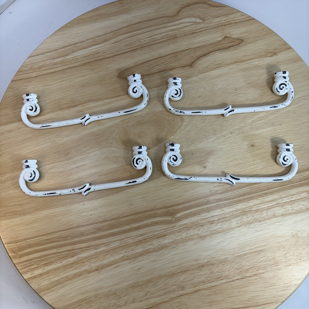 Set of 4 Vintage/Retro Distressed Metal Cabinet Drawer Handle Pulls White 4" CTC